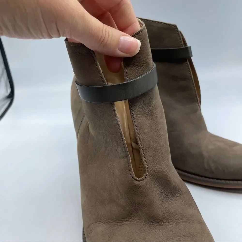 Franco Sarto Brown Leather Ankle Boots Stacked Heel Womens 11 Boho Classic